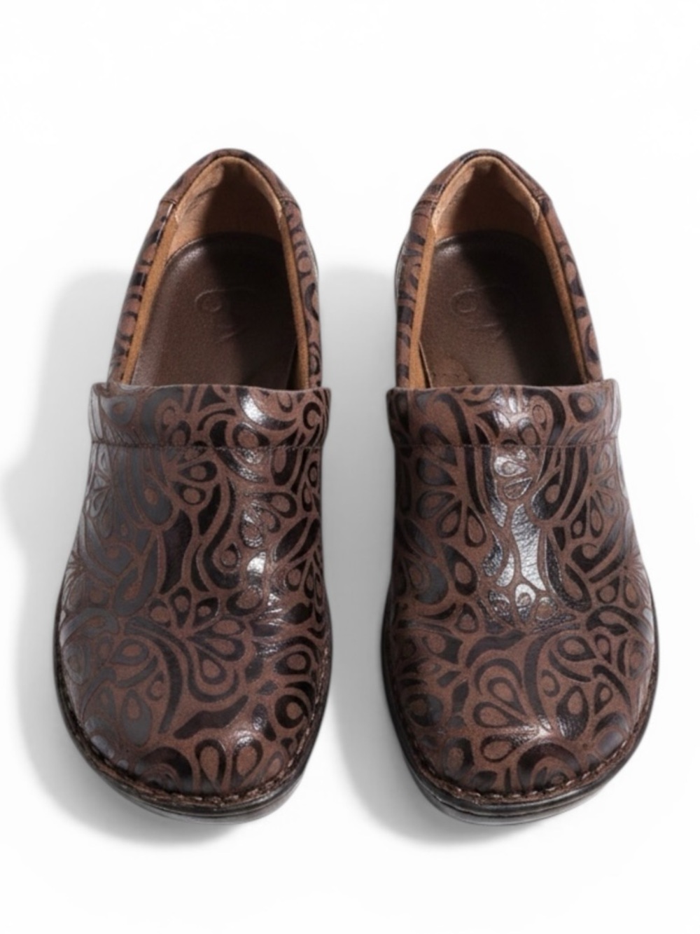B.O.C Born Concept Embossed Leather Clogs Mules Brown Comfort 7.5
